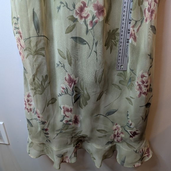 Vintage Positive Attitude Women's Size 12 Green Floral Print Maxi Dress Frill V - Picture 8 of 9